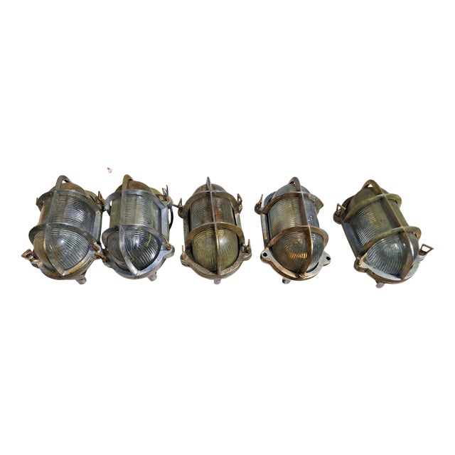 Vintage Industrial Bulkhead Wall Ceiling Marine Ship Lights, 1970s, Set of 5 For Sale