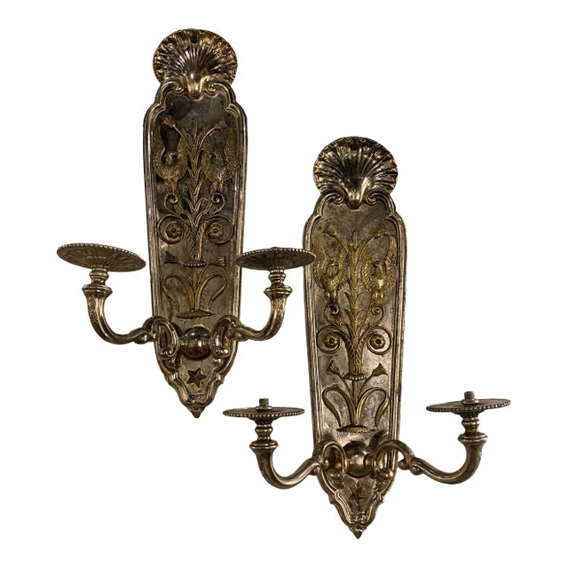 1920's Caldwell Silver Palted Sconces With Gilding Eagels - Pair For Sale