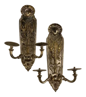 1920's Caldwell Silver Palted Sconces With Gilding Eagels - Pair