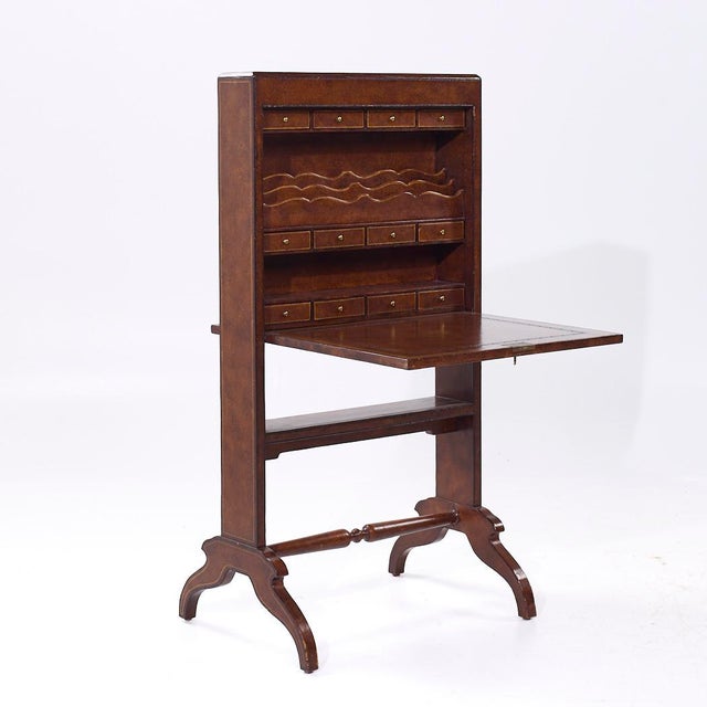 Wood Maitland Smith Leather Fold Out Secretary Desk For Sale - Image 7 of 10
