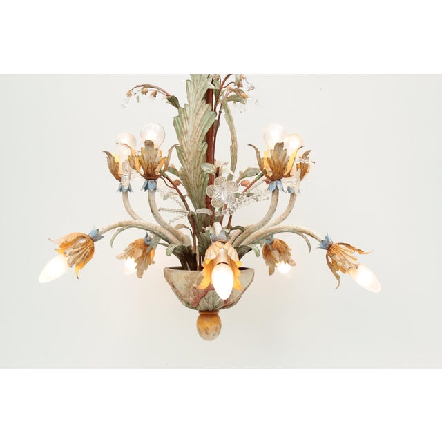 Floral Chandelier in Pastel Colors with Crystal Glass, 1970s For Sale - Image 12 of 18
