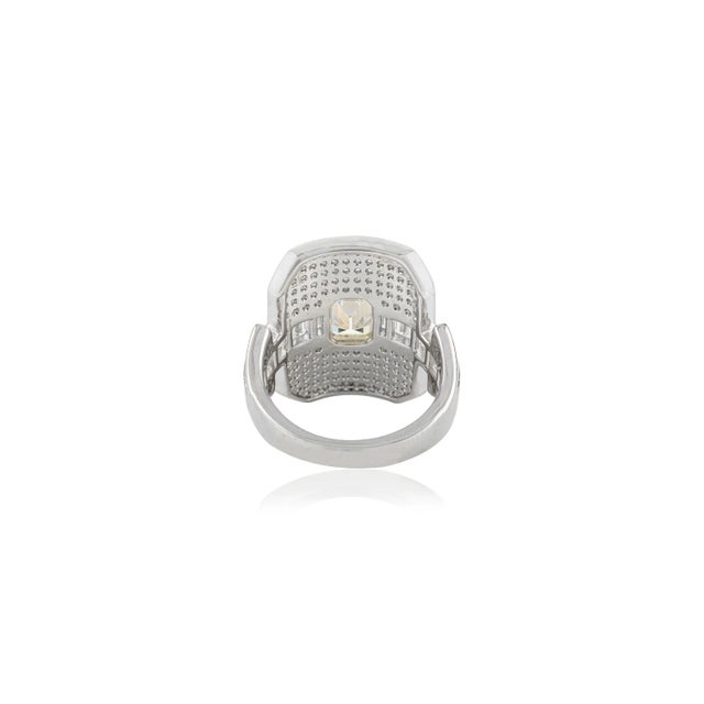 Metal Art Deco Emerald Cut Cubic Zirconia Statement Ring in Sterling Silver - Size 8 For Sale - Image 7 of 10