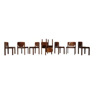 Vintage Model 122 Dining Chairs in Walnut by Vico Magistretti for Cassina, 1968, Set of 8 For Sale