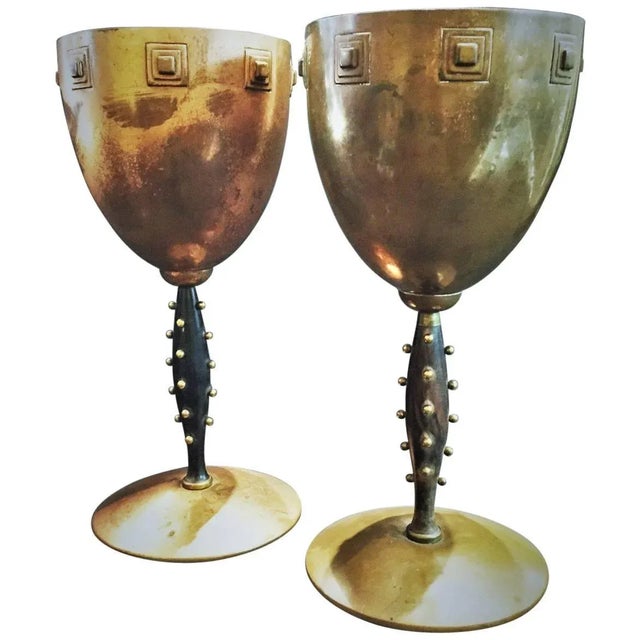 Wmf, a Pair of German Jugendstil Copper and Wood Challises, Circa 1910 For Sale - Image 4 of 4