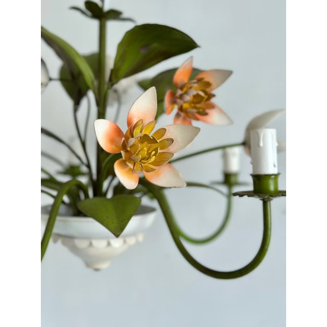 Vintage French Painted Tole 5-Light Water Lily Chandelier, 1960s For Sale - Image 3 of 18