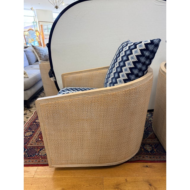 Wood Pair of Taylor King Upholstered Swivel Chairs For Sale - Image 7 of 8