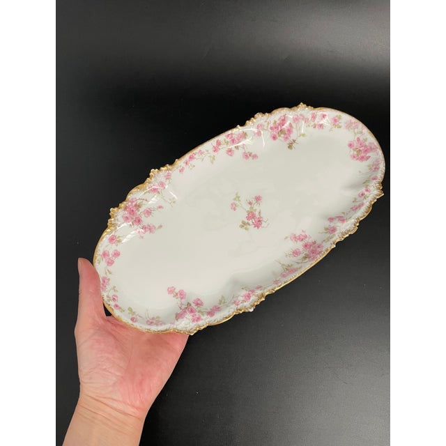 Pink Antique Charles Field Haviland Celery Dish With Gold Accents For Sale - Image 8 of 11