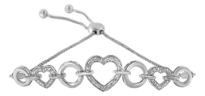 .925 Sterling Silver Diamond Accent Interlinking Triple Heart 4”-10” Adjustable Bolo Tennis Bracelet (H-I Color, I2-I3 Clarity)