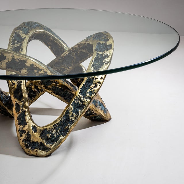 Brutalist Coffee Table with Bronze Base, Late 20th Century For Sale - Image 3 of 10