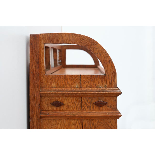 Brown Art Deco Oak Wall Cabinet with Amber Glazed Door, Belgium, 1920s For Sale - Image 8 of 13