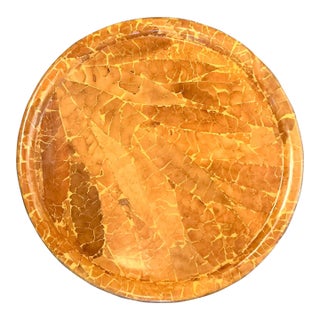 Vintage Boho Lacquered Tabacco Leaf Lazy Susan For Sale