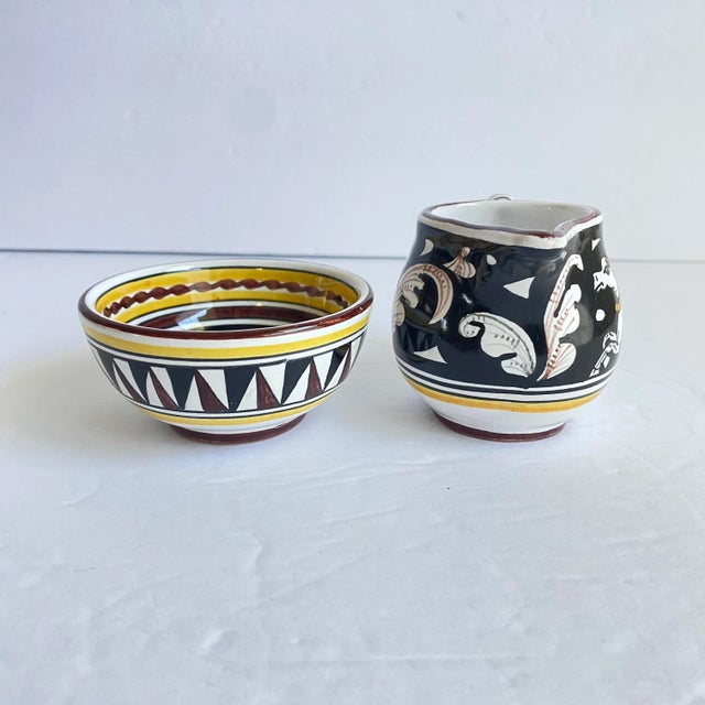 Siena Italy Creamer & Sugar Bowl Set Italian Deruta Pottery Sitting Deer Stag For Sale - Image 6 of 12