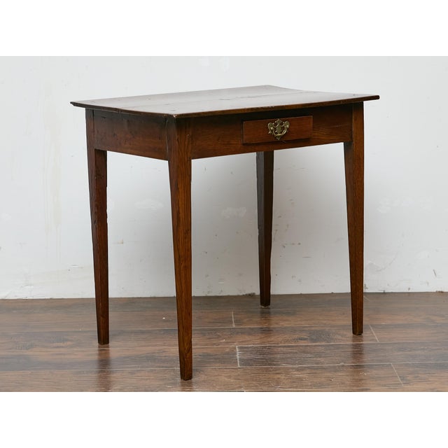 Brown 19th Century English Oak Table with Chippendale Brass Pull and Tapered Leg For Sale - Image 8 of 12