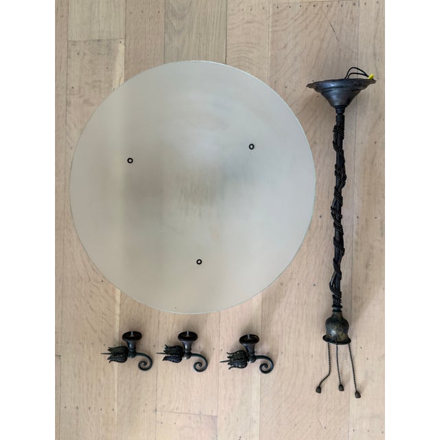 1990s Custom Art Glass and Bronze Pendant Light by Michael McEwen For Sale - Image 10 of 12