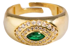 Emerald & Diamond Gold Vermeil Statement Ring, Size 8
