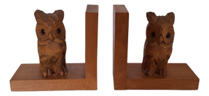 Vintage Bookends with Beechwood Angles and Carved Maple Owls, 1960s, Set of 2