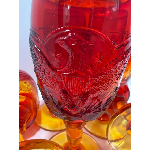Mid 20th Century Vintage Amberina American Eagle & Stars Goblets – Red & Amber Patriotic Glass - Set of 6 For Sale - Image 5 of 8