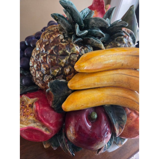 Majolica Fruits in Basket Porcelain Sculpture For Sale - Image 10 of 13