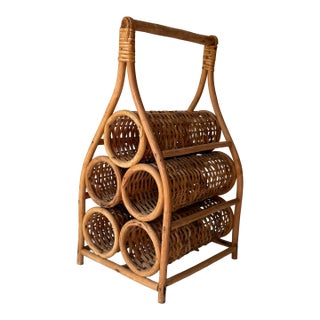 1970s Bamboo and Rattan Wine Rack For Sale