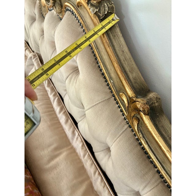 Gold Vintage Italian Carved Painted Bed Frame Tufted Headboard Footboard Rails For Sale - Image 8 of 17