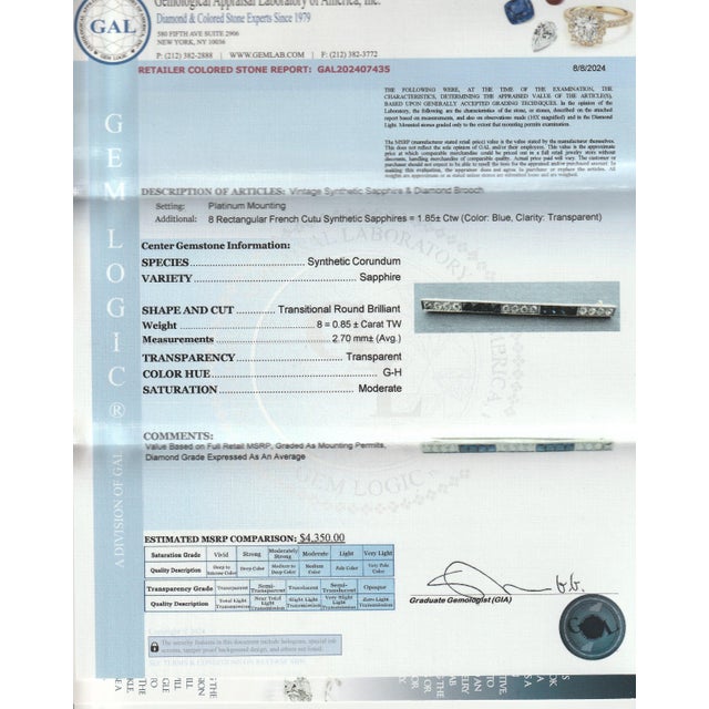 Antique Art Deco j.e. Caldwell Platinum, Diamond, & Sapphire Bar Brooch For Sale - Image 12 of 12