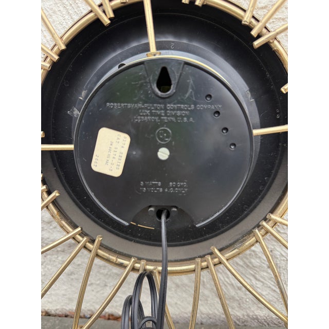 Lux Usa Atomic Wall Clock Sunburst Daisy Metal Brass Electric Mid Century Modern For Sale - Image 4 of 6