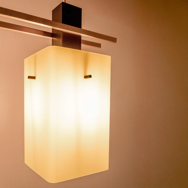 Italian Ceiling Pendant with Opaline Glass Shades and Brass Details from Stilnovo, 1960s For Sale - Image 10 of 11
