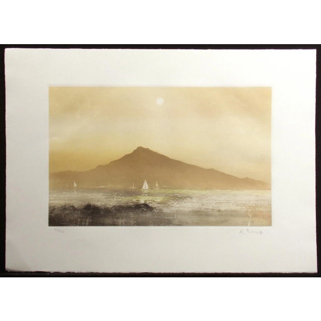 Limited edition aquatint etching art print of a peaceful seascape on Arches paper by late Indian artist Kaiko Moti. Hand...