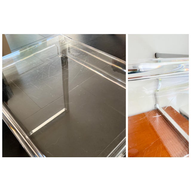 Vintage Clear Acrylic Glass and Chrome Side Table attributed to Marc Berthier, 1960s For Sale - Image 11 of 12