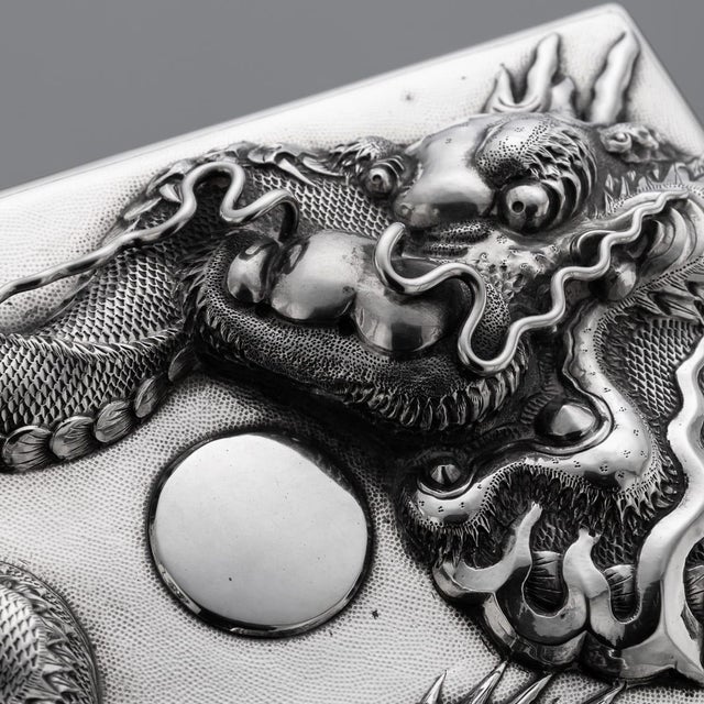 Antique Japanese Meiji Silver Dragon Cigar Humidor Box, 1900 For Sale - Image 14 of 18