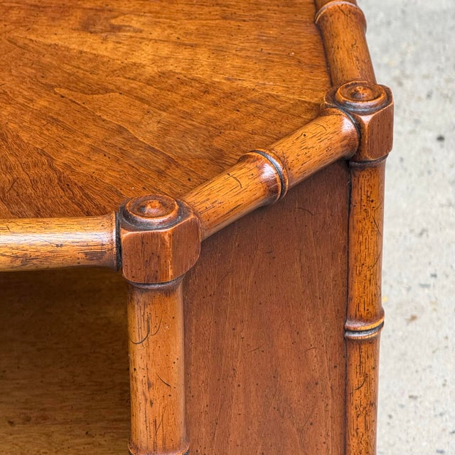Brown Vintage Henredon Attributed Faux Bamboo Two Tiered Side Table For Sale - Image 8 of 12