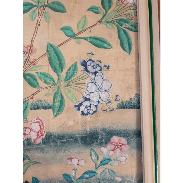 18th Century Chinese Watercolor Wallpaper Painting Bird of Paradise Floral Garden For Sale - Image 14 of 15