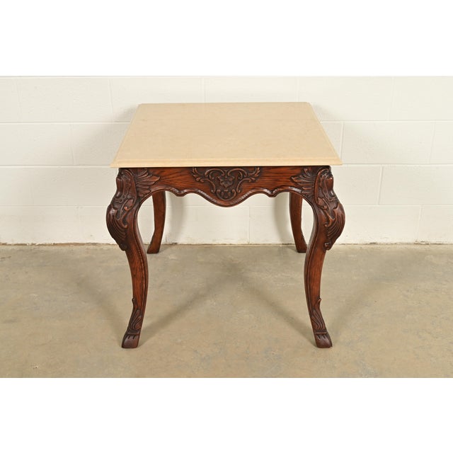 Ralph Lauren Ralph Lauren French Rococo Louis XV Carved Oak Marble Top Tea Table or Center Table For Sale - Image 4 of 10