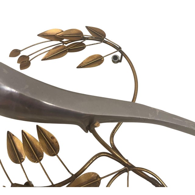 Metal Pair Curtis Jere Brass & Chrome Bird Wall Sculptures, 1980. For Sale - Image 7 of 8