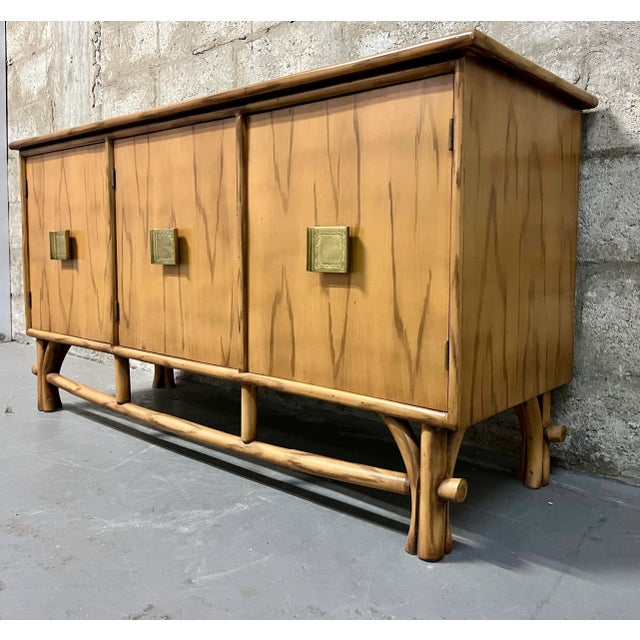 Mid Century Modern Chinoiserie Inspired Rattan Buffet / Sideboard in the Adrien Audoux & Frida Minet Style. C 1960s....