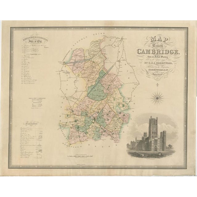 Antique Map of Cambridgeshire with Ely Cathedral by Greenwood, 1834 For Sale - Image 12 of 12