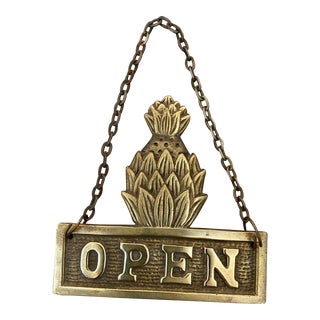 Vintage Brass Open Closed Door Sign For Sale