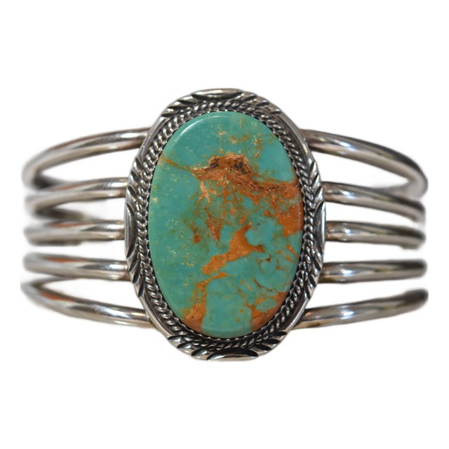 Vintage Native American Navajo Begay Sterling Silver Turquoise Cuff Bracelet For Sale