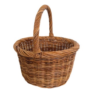 Vintage French Wicker Market Basket For Sale