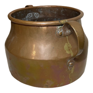 Large Antique 1800's Handmade Dovetailed Thick Copper Handle Cooking Pot Jug