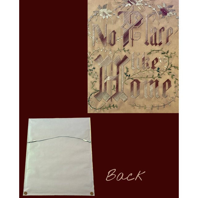 Mid 19th Century Victorian Punch Paper Motto Needlework-No Place Like Home-Framed-Folk Art-1800s For Sale - Image 5 of 11