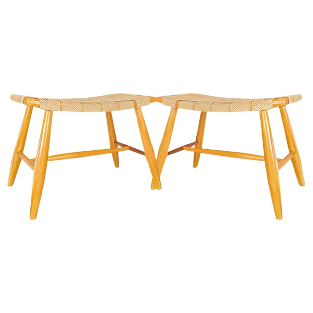 Mid-Century Swedish Lacquered Birch Stools, 1960s, Set of 2 For Sale