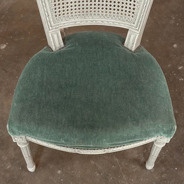 Set of Six Neoclassical Painted Swedish Chairs With Caned Backs & Mohair Seats For Sale - Image 12 of 15