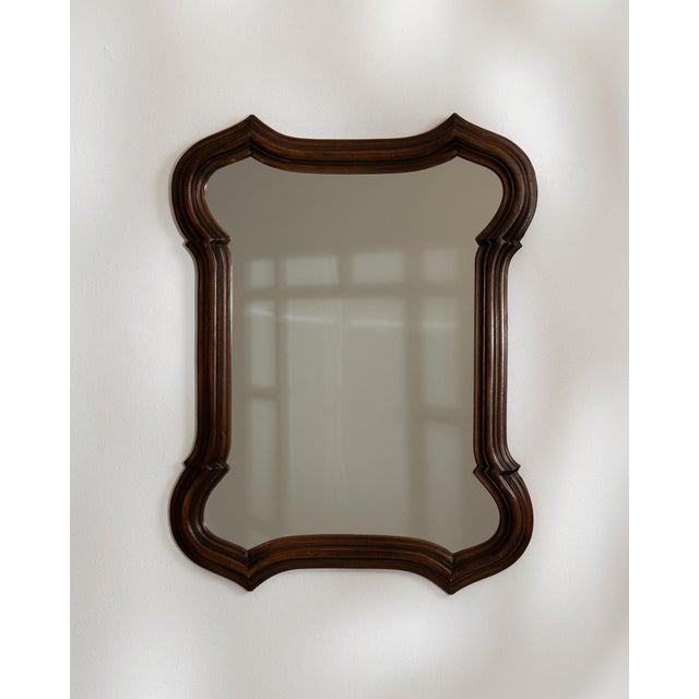 20th Century France Rich Walnut Brown Carved Wood Scalloped Mirror For Sale - Image 4 of 7