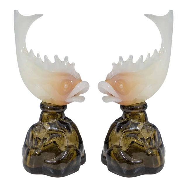 1940s Seguso Modernist Murano Glass Fish Bottles - a Pair For Sale
