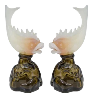 1940s Seguso Modernist Murano Glass Fish Bottles - a Pair