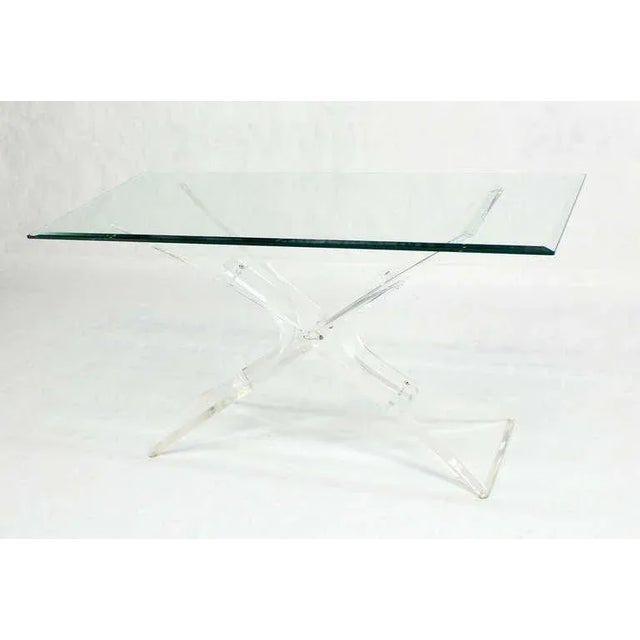 Mid-Century Modern Lucite Base and Glass-Top Console Table For Sale - Image 9 of 11