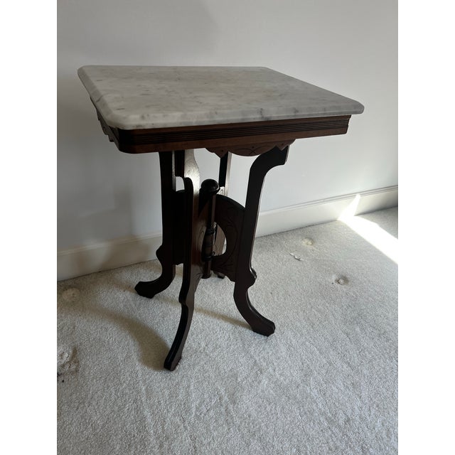 1970s Marble Top Wooden Side Table For Sale In Atlanta - Image 6 of 7