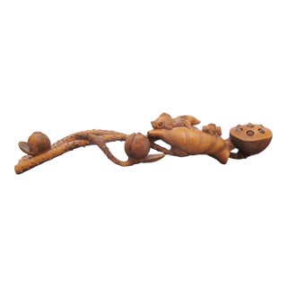 Chinese Hand Carved Boxwood Wood Lotus Ruyi Scepter With Small Fish on Pods For Sale
