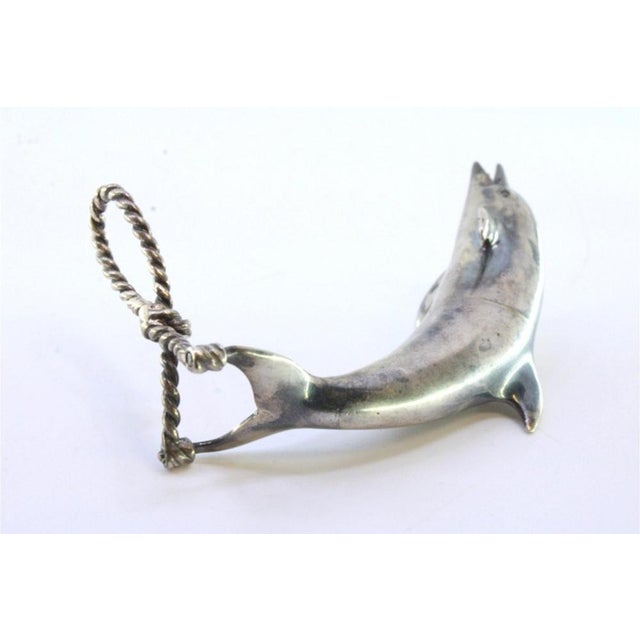 Dolphin in Nickel Silver Resting with Rope-Shaped Base For Sale - Image 4 of 7